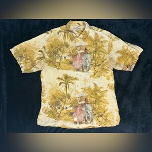 Vintage Tommy Bahama Island Girl Elephant Camp Shirt Mens Sz Medium Collar RARE